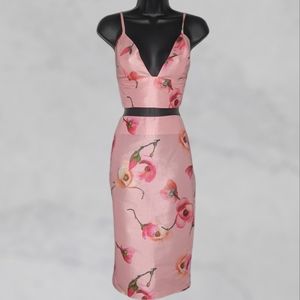 ATTACHED Floral Bouquet Print Skirt and Strappy Bustier Top Set ~ NWOT